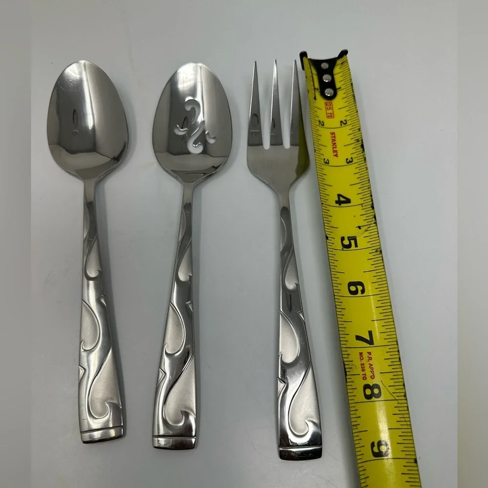 Oneida Stainless Tuscany Pattern Set of 3 Pieces Large Serving Spoons & Fork